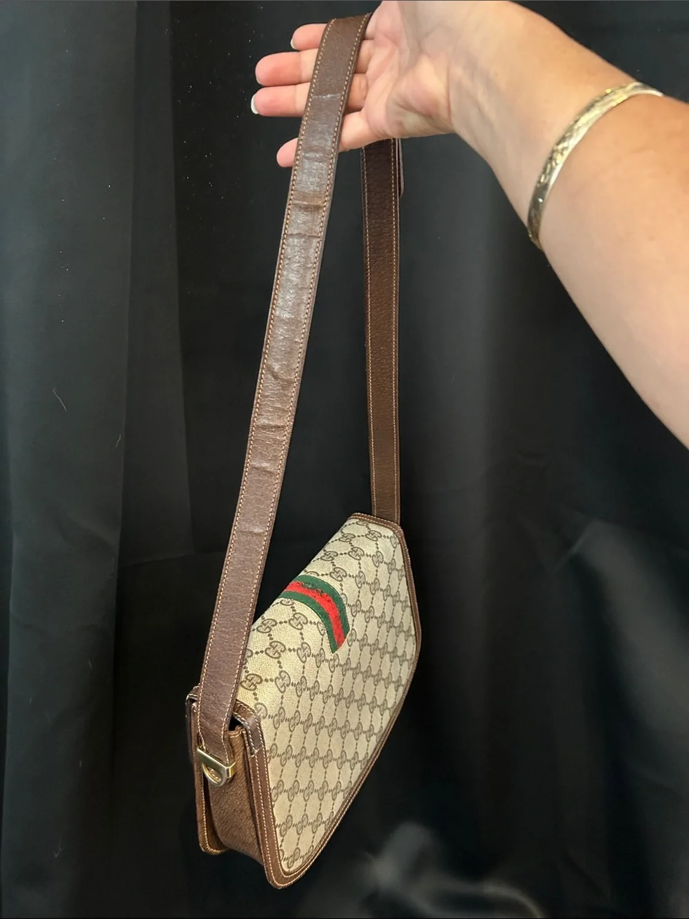 VTG Gucci Ophidia Coated Canvas Shoulder bag w/ Brown Trim Red/Green Sherry Line - Picture 15 of 17